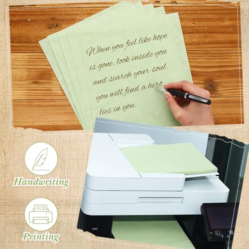 Epakh 100 Pcs Old Age Parchment Paper 8.5 x 11 Inch Standard Letter Vintage Colored Old Parchment Double Side Printing Paper (Green) - color: Green