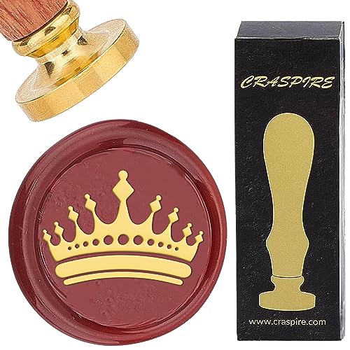 CRASPIRE Crown Wax Seal Stamp 25mm Removable Brass Head Retro Vintage Sealing Wax Stamp with Wooden Handle for Wedding Party Christmas Envelopes Invitations Gift Wrap Decoration - style: Crown-0054