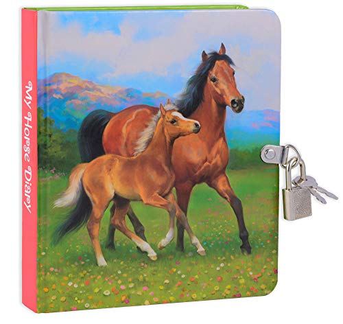 MOLLYBEE KIDS Horse Diary Notebook for Girls, 5.5 x 6.25 Inches, 208 Lined Pages, Padlock with 2 Keys