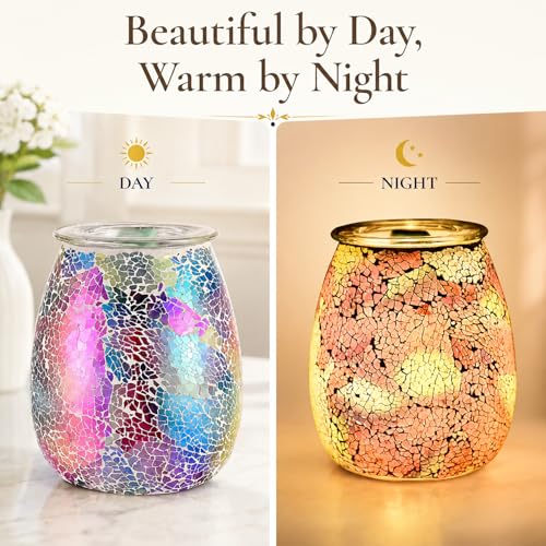 Dicimi Mosaic Glass 2-in-1 Wax Melt Warmer – Electric Incense Burner with Ambient Light, Flameless Candle Heater, Home Fragrance Lamp, Housewarming Gift - color: Colorful Gradient