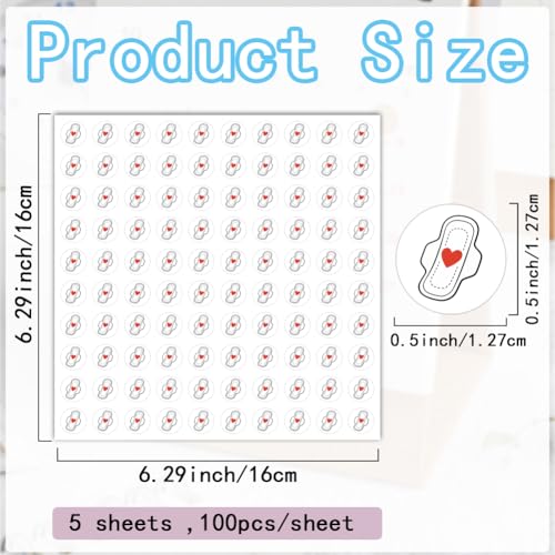 500Pcs 5 Sheets Period Planner Stickers 0.5 Inch Period Cycle Stickers Menstrual Reminder Tracker Self Adhesive Waterproof Decals for Home Daily Journal Scrapbooking Activities Scheduling - style: Period