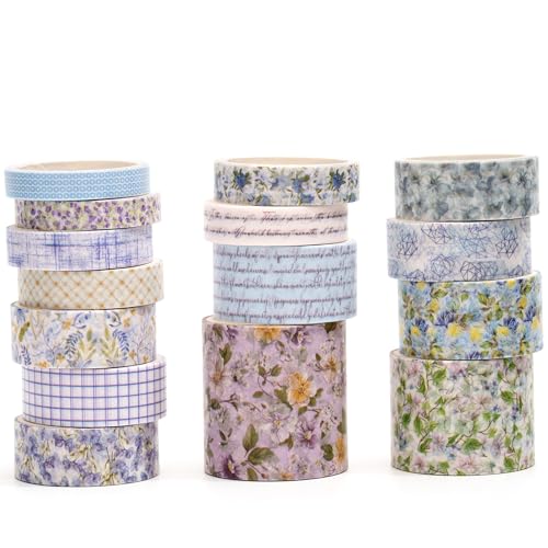 Floral Washi Tape Set - 15 Rolls Blossom Arts Adhesive Tapes Flowers Garden Decorative Masking Tape Sets for Craft, Kids, Scrapbook, DIY, Gift Wrapping (3-Lavender Fields) - color: 3-Lavender Fields
