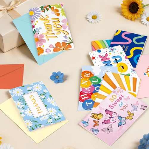 Thank You Cards 48 Bulk with Envelopes & Stickers 10x15cm for Kids Friends - color: Thank you 2