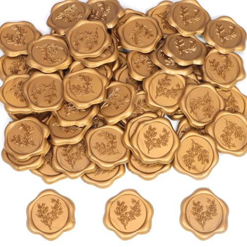 60 PCS Wax Seal Stickers, Self Adhesive Wax Stickers, Waxs Seals for Wedding Party Invitations, Envelope, Gift Wrap, Party(Eucalyptus Style, Gold)