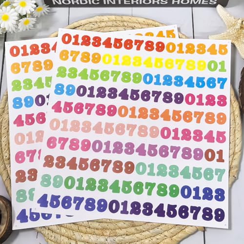 1/2 Inch Vinyl Number Stickers, 8 Sheets Multi Waterproof Number Sticker - color: Multi, size: 0.5 INCH