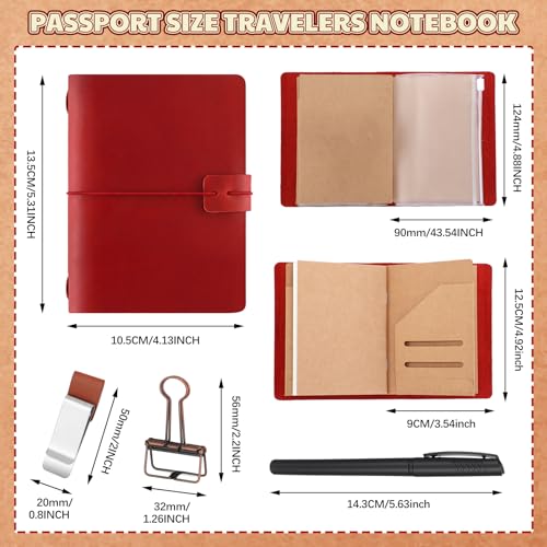 Thenshop Leather Travel Notebook 3 Inserts,Wine Red,Passport Size | Refillable Travel Journal with Pen Holder and Clip, Passport Notebook Accessories for Organizing Notes, Handmade Diary - color: Wine Red, size: Passport Size