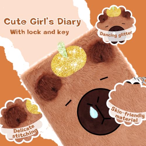 PrinBarBee Capybara Diary with Lock, Secret Journal for Girls Ages 4-12 - style: Capibara