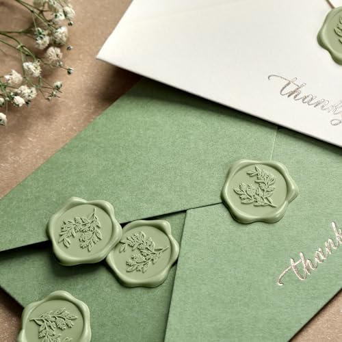 UNIQOOO Wax Seal Stickers - Eucalyptus Wedding Invitation Envelope Seal Stickers, 100 Pcs Self- Adhesive Sage Green Stickers, Perfect for Invitation, Christmas, Gift Wrapping, Party - color: Eucalyptus Leaf - Sage Green, size: Eucalyptus leaf,100