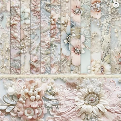 Premium 6x6 Inch Single-Sided Scrapbook Paper Pad - Perfect for Crafting, Decorative Projects and Card Making - 24 Sheets & 12 Elegant Patterns - color: 6x6 Floral Pearls