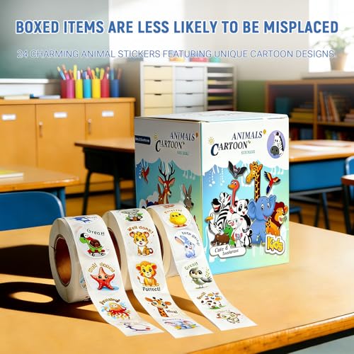 Reward Stickers 3 Rolls 1500 PCS for Students, Fun Colorful Animal Designs Stickers for Teachers, School, Party, Homework Rewards, Gifts, Classroom Must Haves (1 Inch)