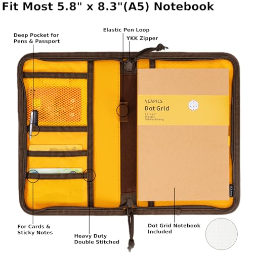 Field Journal Notebook A5 Planner Cover with Zipper, Travel Journal Cover - size: A5 Zippered