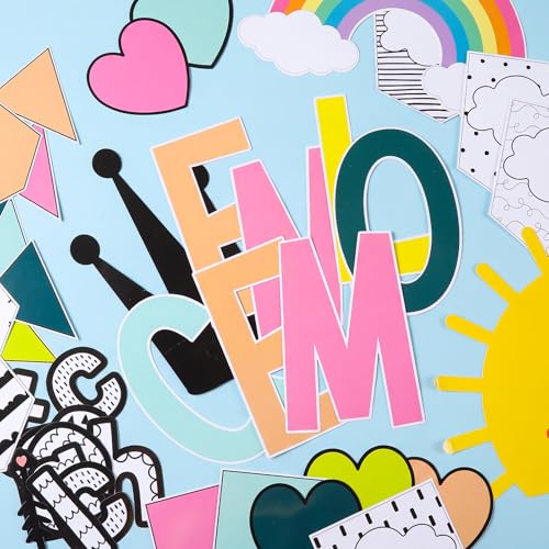 Mooliwe 94 Pcs Welcome Back to School Bulletin Board Set Rainbow Heart Sun Paper Cutouts for First Day of School Classroom Wall Door Decoration(Pastel Polka Dots) - style: Pastel Polka Dots