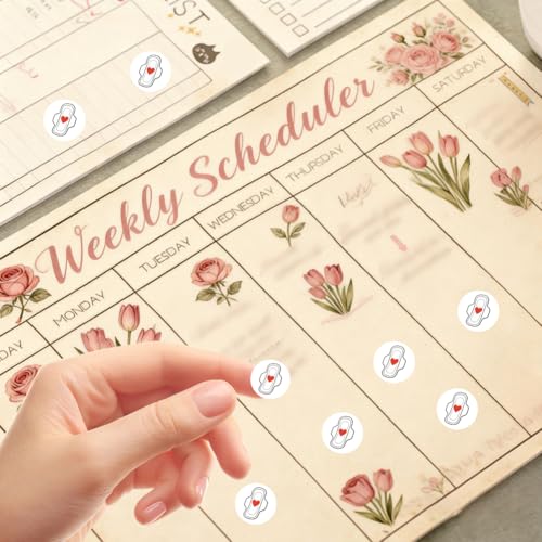 500Pcs 5 Sheets Period Planner Stickers 0.5 Inch Period Cycle Stickers Menstrual Reminder Tracker Self Adhesive Waterproof Decals for Home Daily Journal Scrapbooking Activities Scheduling - style: Period