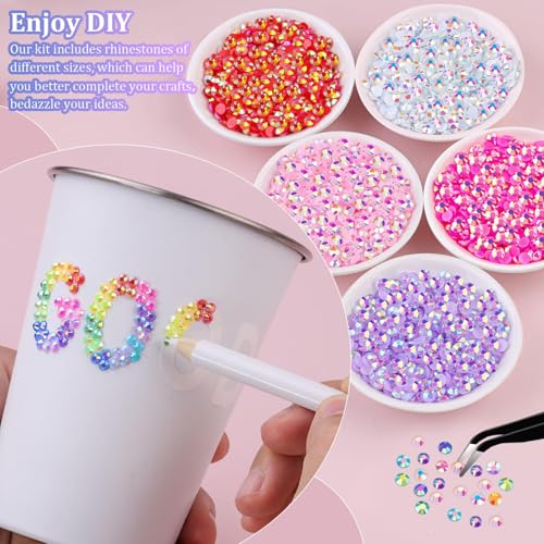 2 Boxes 3+4/5mm Jelly Rhinestones for Bedazzling, 22000Pcs Multicolor Flatback Resin Gems for Crafting, Bedazzler Kit with 2Pcs 10ml B7000 Jewelry Glue for DIY Crafts Book Fabric Decor Nail Art - color: 24 Colors Jelly AB| 3+4/5mm, size: Large Pack with G