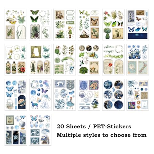 Vintage Scrapbook Stickers, 20 Sheet Vintage Flower Sticker for Scrapbooking, journaling DIY Crafts Laptops，Card Making, Ephemera Pre Cut（Green Fantast Forest） - style: Green Fantast Forest