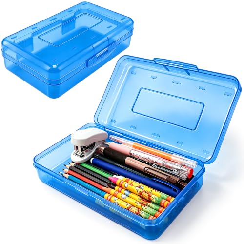 Pencil Box,Large Capacity Plastic Hard Pencil Case Crayon Box Bulk, Durable Plastic Clear Marker Organizer Plastic Containers with Snap Lid, Stackable Storage Boxes for Art Craft, Supplies,Multi Blue - color: Blue