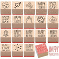 MotiMind 18 Pcs All Holiday Wood Stamps Set Wooden Rubber Holiday Stamps for Card Making Decoration and Scrapbooking Supplies