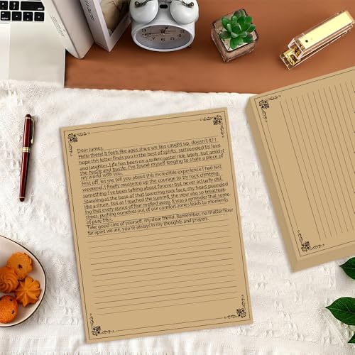 (3-Pack) Vintage Lined Paper - 150 Sheets Stationary Paper for Writing Letters, 100gsm, Stationery for Writing Letters, Invitations, Stationery Writing Papers, 8.5'' x 11'', Brown - color: Brown, size: 3-Pack