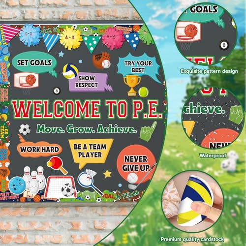 Sports Bulletin Board Decorations PE Physical Classroom Decor | PE Physical Education Classroom Decor, Positive Paper Cutouts Bulletin Board Decor, School Office Wall Decor Supplies - color: Sports Pe