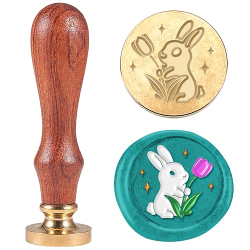 3D Rabbit Flower Wax Seal Stamp Embossed Tulip Stamp Sealing Removable 1" Brass Wax Seal Stamp Head with Wooden Handle Sealing Wax for Invitations Envelopes Gift Craft Gift Card - style: 3D Tulip Rabbit
