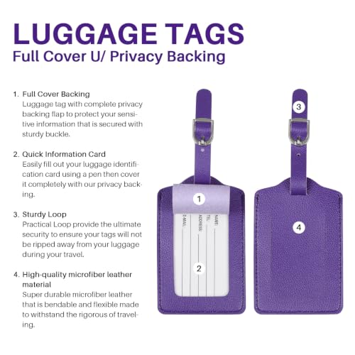 Vigorport Luggage Tags, Leather Personalized Suitcase Tag Set of 4 Pack - color: Dark Purple