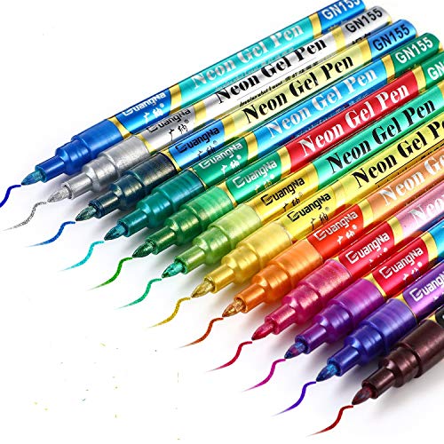Outus 12 Metallic Marker Pens, Double Line Paint Markers for Black Paper
