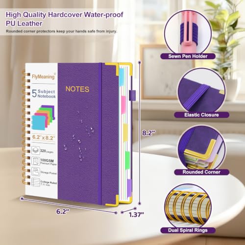 Hardcover Spiral Notebook Journal with Removable Dividers Tabs - color: Purple, size: 6.2"x8.2"