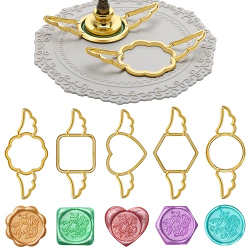 Luxiv 5 Shapes Wax Seal Mold Kit, Gold Metal Rings with Silicone Mat