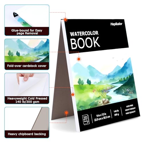 Hapikalor 9"x12" Watercolor Paper, 140lb/300gsm Water Color Paper, Black - color: Black, size: 9" x 12" Pad