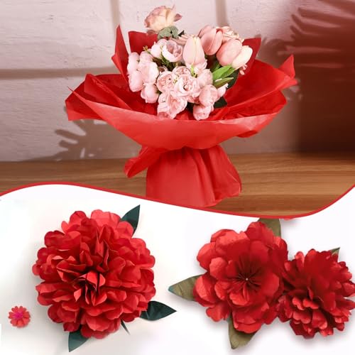 woric 160 Sheets Red Tissue Paper for Gift Bags 20 X 14 Inches | Wrapping Tissue Paper Bulk for Bouquet Crafts Birthday Holiday First Day of School Decorations - color: Red
