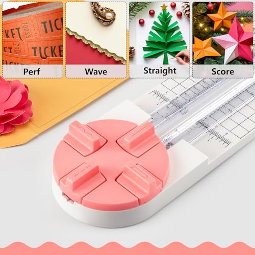 Ecraft Pink Paper Cutter 4-in-1 Paper Trimmer Multi-Function Scrapbooking Tool with Straight, Wave, Perforated & Creasing Blades for Craft Paper,Cardstock, Coupon, Label, Photo,Postcard - color: Pink