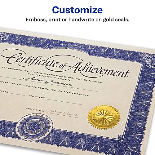 Avery Notary Seal Labels, 2" Diameter, Printable Gold Certificate Seals, Inkjet, 3-Pack, 132 Gold Seals Total (35868) - style: 3 Pack (132 Seals)