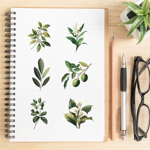 50-Piece Transparent Waterproof Greenery Plant Stickers for Scrapbooking, Journaling & Crafting – Realistic Botanical Leaves, Ferns, and Tropical Plants, Self-Adhesive Decorative Stickers - color: Green Plant