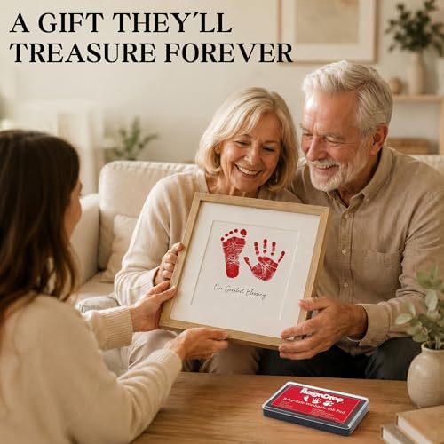 ReignDrop Baby Ink Pad for Hand and Footprints, Non-Toxic Acid-Free Keepsake Kit, Smudge-Proof Archival Ink Wipes Off Skin, for Scrapbook, Photo Album, Frames & Pet Paws, Baby Gift (Red) - color: Red