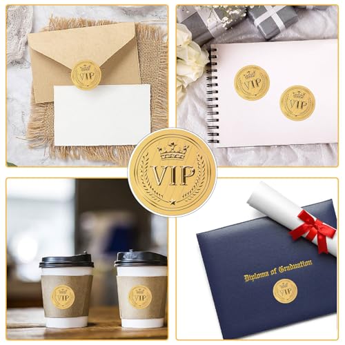 CRASPIRE 408pcs 2 Inch Crown Gold Foil Stickers VIP Word Star Gold Embossed Gold Certificate Seals Self Adhesive Waterproof Round Dot Medal Decoration Label for Gift Packaging Envelope Card Seal - style: VIP