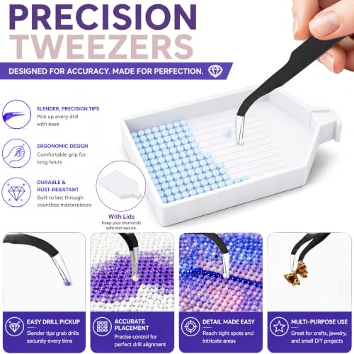 Diamond Painting Pens Kit, with Stainless Steel Elbow,1,2,4,8 Screw Tip Multiplacer Nibs Roller Tool, Diamond Art Tray with Lid, Tweezers, Putty Wax, Rhinestone Picker Tool for Adults (Dark Blue) - color: Dark Blue