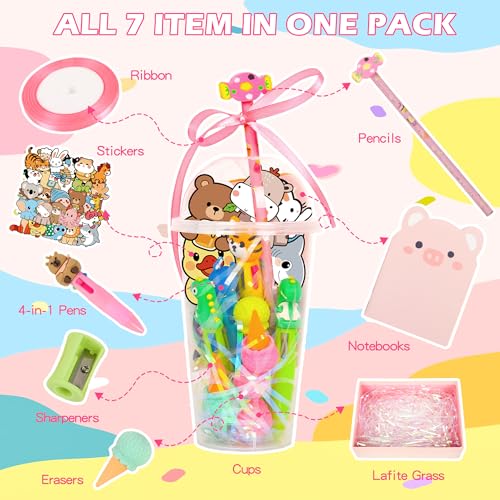 LiYiQ 24 Set 247-Piece Stationery Set for Student Rewards, Pencil Erasers Notebook Stickers for Classroom Party Goodie Bags and Prizes