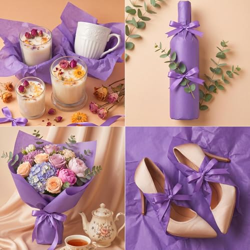 woric 160 Sheets Purple Tissue Paper for Gift Bags 20 x 14 Inch | Gift Wrapping Tissue Paper Bulk for DIY Arts Crafts Wedding Birthday First Day of School Decorations - color: Purple