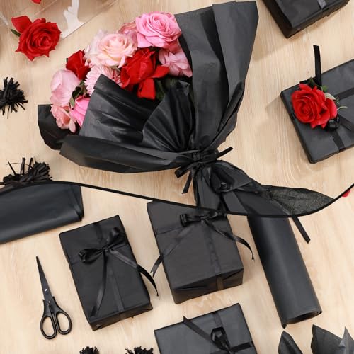 woric 160 Sheets Black Tissue Paper for Gift Bags 20 X 14 Inches | Tissue Paper Bulk for Crafts DIY Wrapping Halloween Birthday Black-Tie Weddings Decorations - color: Black