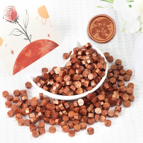 Copper Gold Wax Seal Beads, HOSEALING Premium 360pcs Sealing Beads for Wax Seal Stamp, Metallic Copper Sealing Wax Pellets Refill Pack for Wax Seal Kit, Wedding Invitations, Envelope Letter Sealing - color: Copper Gold
