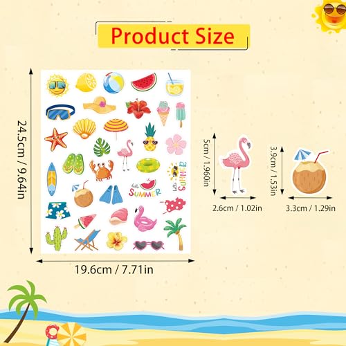 Lucleag 700 PCS Summer Stickers for Kids, Cute Tropical Beach Watermelon Ice Cream Summer Theme Stickers for Crafts, Hawaiian Tropical Summer Stickers for Party Favor Decoration
