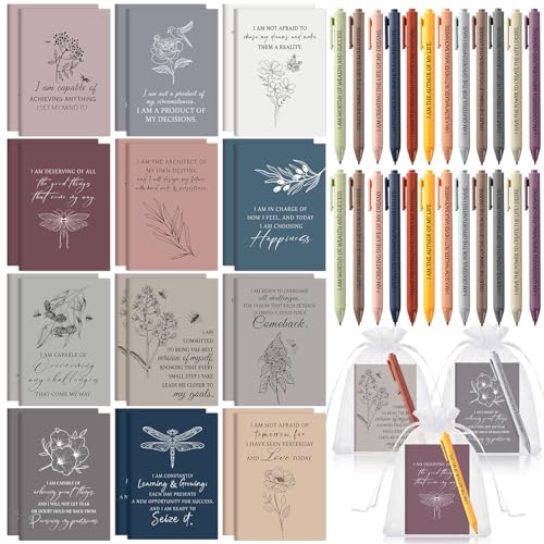 Mooliwe 48 Pcs Affirmation Notebooks Pens Bulk Gifts, Gratitude,Minimalist|Small Bags Included, Motivational Notepads for Women, Daily Affirmations Journal, Stress Relief Self-care, Employee Rewards - style: Minimalist