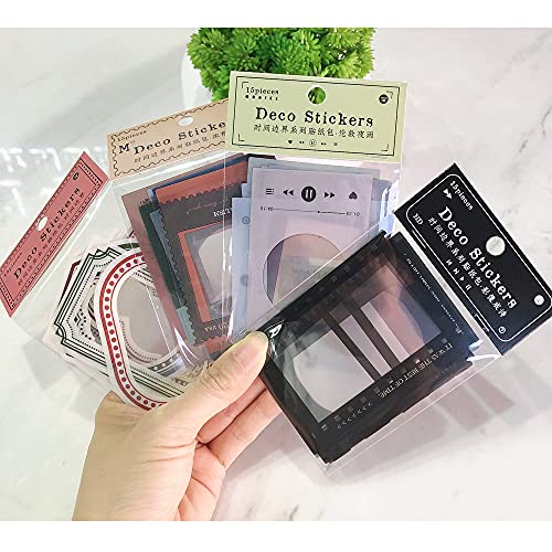 60Pcs Scrapbook Sticker Photo Frame PET Decorative Decal Stickers Paper for DIY Scrapbooking Planner Journal Notebook Photo Album Art Hand Craft Bullet