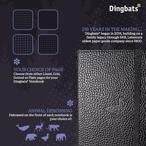 Dingbats* Wildlife A6 Grid Pocket Notebook - PU Leather Hardcover - Small Writing Journal for Work, Travel - Pocket, Elastic Closure, Bookmark - color: Black Duck, style: Squared