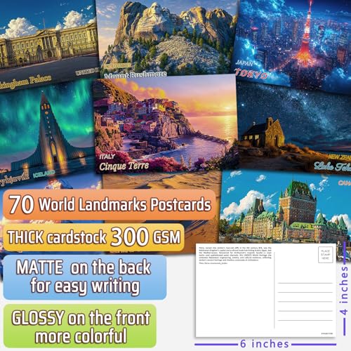 70 Illustrated Around the World Travel Landmark Postcards