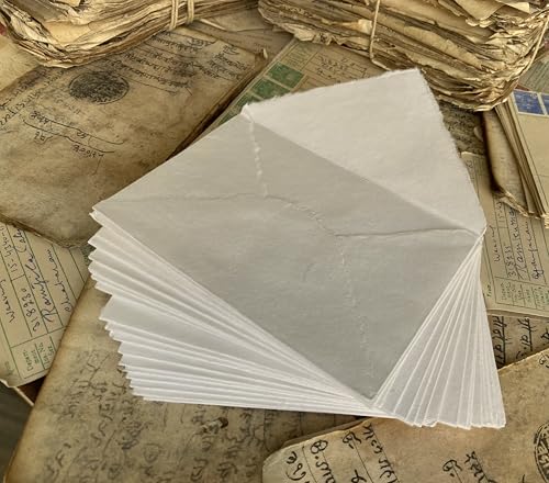 Wanderings Handmade Cream/Ivory Deckle Edge Envelope - 6.25" x 9.25" Package of 25 - for Announcements Wedding Invitations Greeting Cards Crafts - Thick 150 GSM - color: Ivory, size: Large 6" x 9.5"