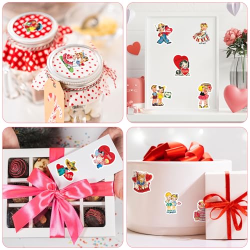 Whaline 1000Pcs Vintage Valentine's Day Stickers Roll Retro Heart Boy Girl Self-Adhesive Sticker Decals for Wedding Anniversary Scrapbook Journal Card, 12 Design - style: Vintage Valentine's Day