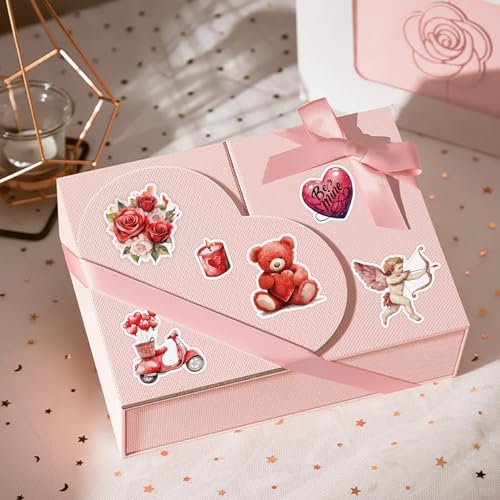 200 Pcs Valentines Day Heart Stickers for Journals Cards Gift Wrapping Scrapbooks DIY Crafts, Heart Stickers,Pink Red Love Theme Premium Craft Supplies - color: Romantic Hearts, style: Art Deco