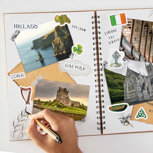 Navy Peony Emerald Ireland Travel Stickers (34pcs) — Irish Decals for Scrapbooks, Journals - style: Journal