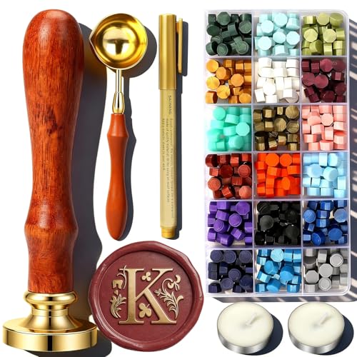 K Wax Seal Stamp Kit, 360 PCS 18 Colors Wax Beads - color: Gold - letter K